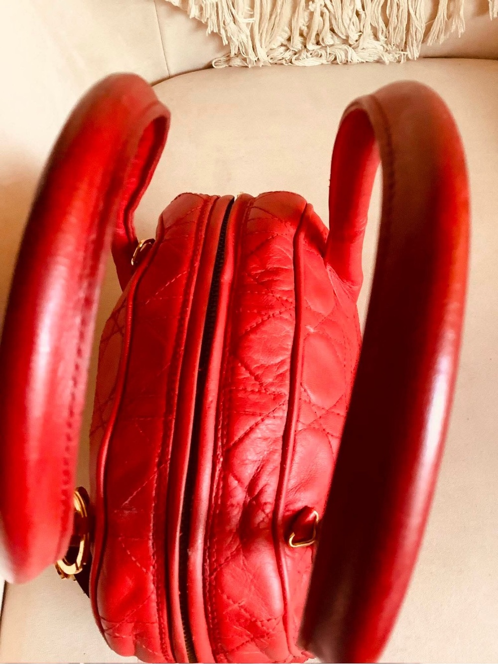 Christian Dior Cannage Vintage Red Mini Bowling Bag with Gold hardware - Picture 13 of 16